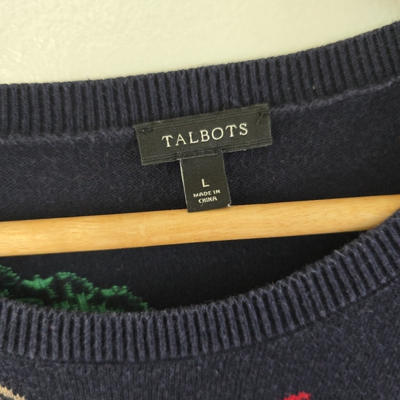 Talbots Sweater Navy Blue BY THE SEA Pullover Lobster Nautical Ocean Size Large - Picture 3 of 9